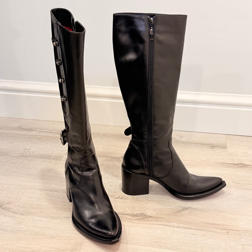 EUC Cesare Paciotti Black Leather Knee Boots Size 36